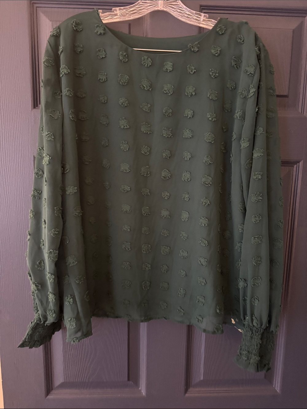 Textured Olive Green Long Sleeve Blouse